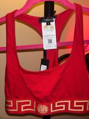 Versace Red Sports Bra with Gold Medusa Band